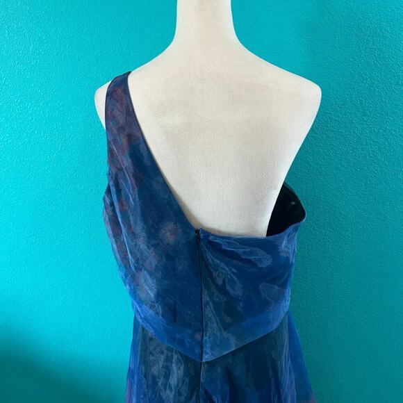 Rene Ruiz Collection Blue Organza Gown One Shoulder Pleated Formal Wedding Sz 14 - Picture 7 of 8